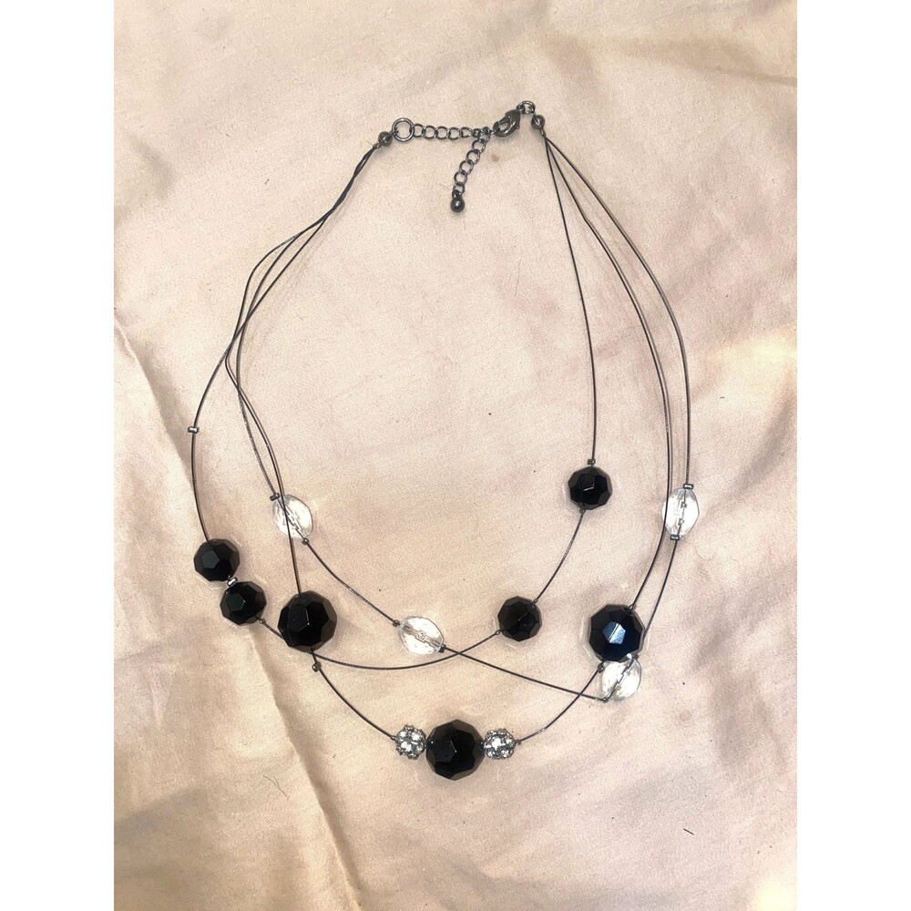 Ali Khan New York Multi-Strand Floating Illusion Necklace – Gunmetal & Jet Black